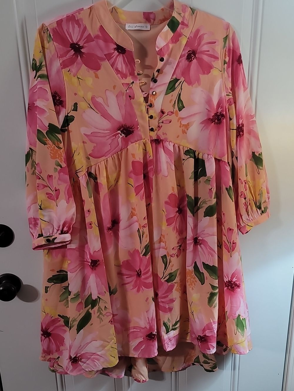 Floral Pink Peach Babydoll Tunic Dress